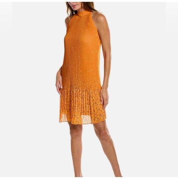Nanette Lepore Dress Size 4‎ Orange Pleated Polka Dot Sleeveless Career Party - Picture 1 of 6